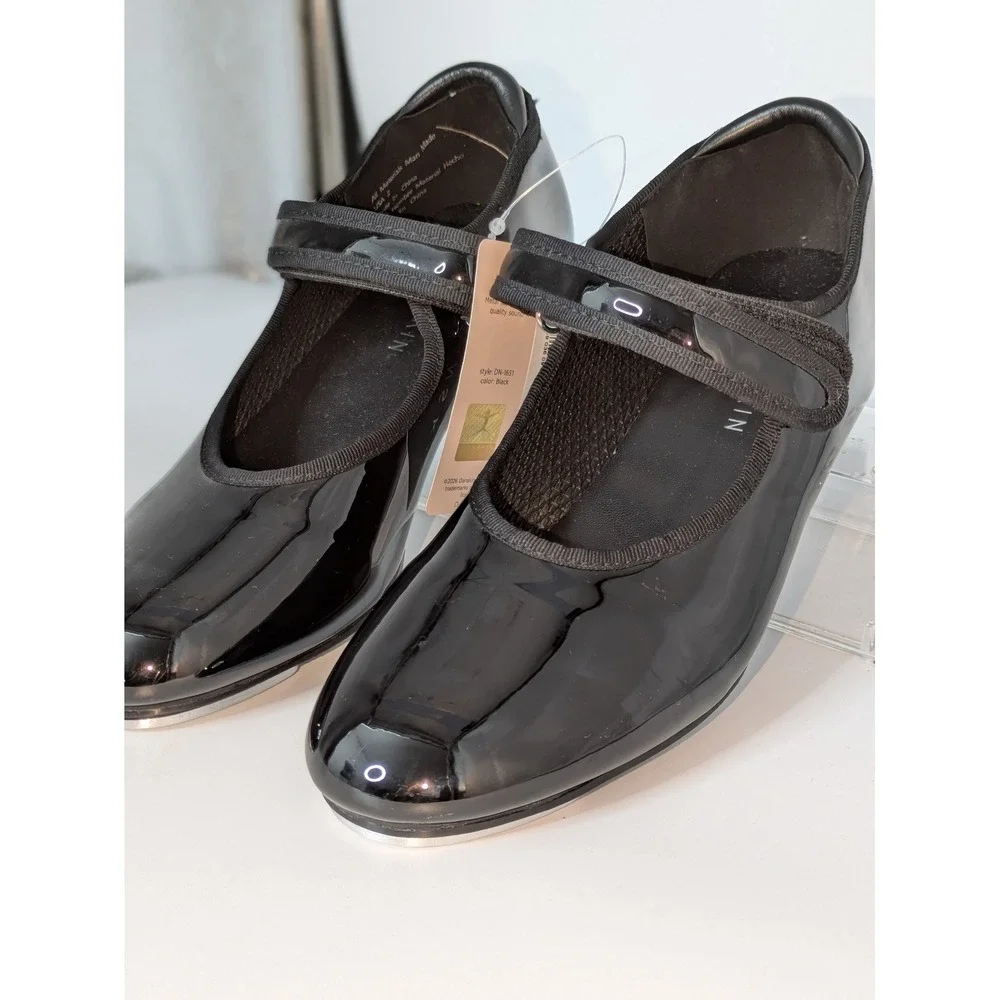 Danskin Tap Shoes Kids Size 13 Black Patent Mary Jane Dance Shoes NWT